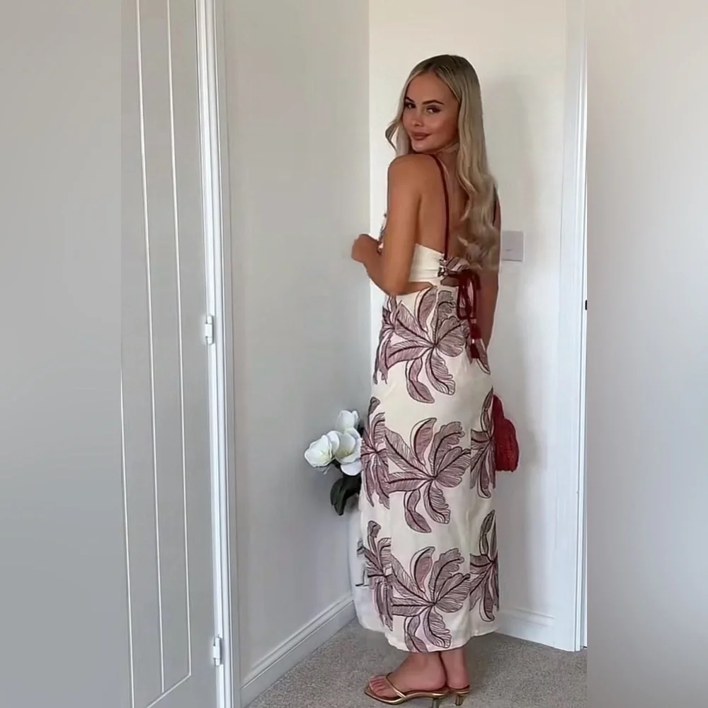 Zara Floral Embroidered Cut Out Midi Braided Straps Resort Wear Dress (Small) - Picture 6 of 11